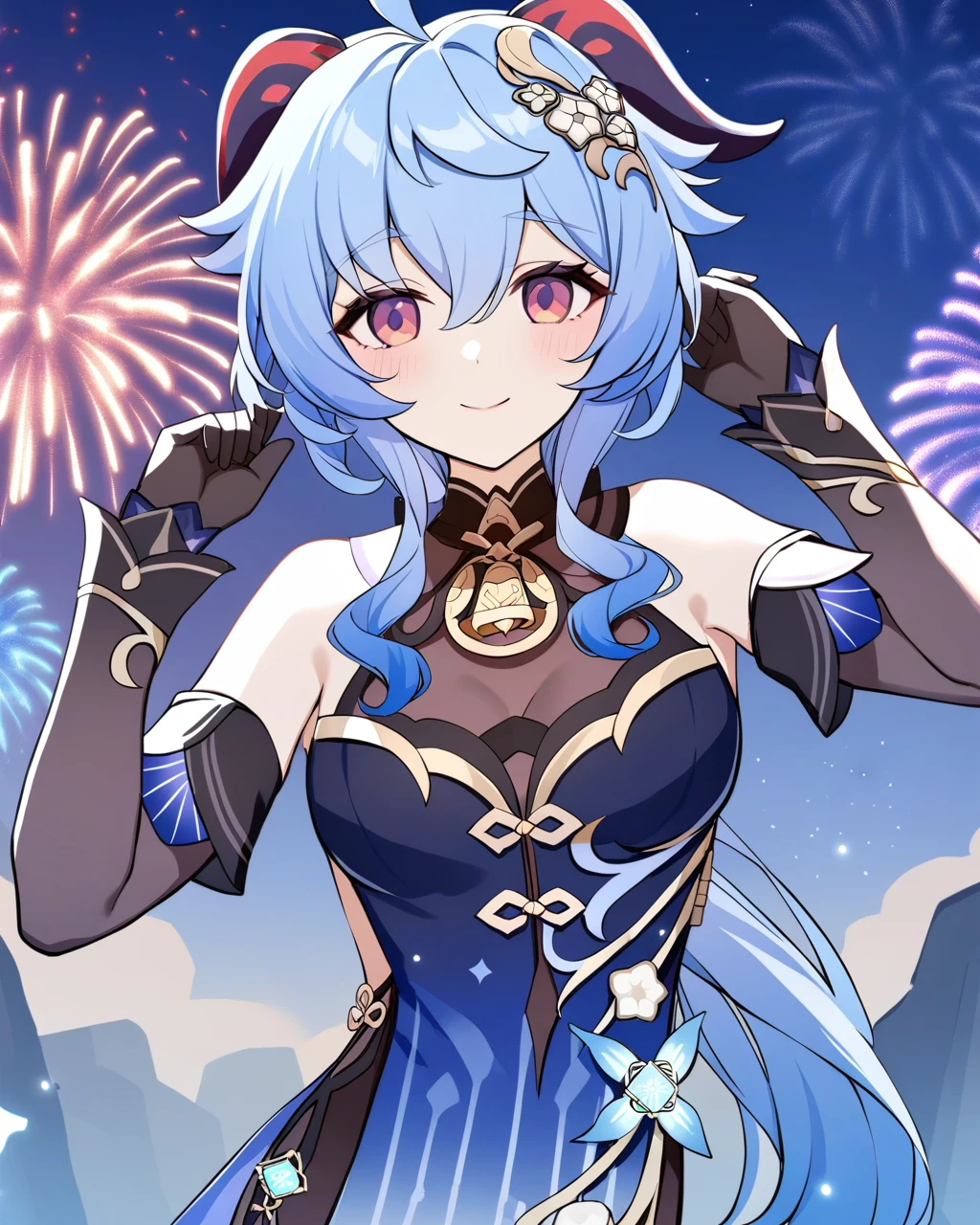 anime girl with blue hair and blue dress standing in front of fireworks, aqua from konosuba, anime goddess, portrait knights of zodiac girl, ayaka genshin impact, knights of zodiac girl, anime moe artstyle, keqing from genshin impact, konosuba, konosuba anime style, cirno, zerochan art, ashe