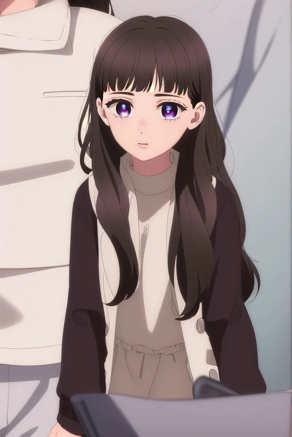 emmanakazono, <lora:emma nakazono-alpha-lora-nochekaiser:1>,
emma nakazono, long hair, bangs, brown hair, black hair, (purple eyes:1.1), blunt bangs, wavy hair,
BREAK jacket, sweater, lips, red shirt,
BREAK indoors,
BREAK looking at viewer, (cowboy shot:1.5),
BREAK <lyco:GoodHands-beta2:1>, (masterpiece:1.2), best quality, high resolution, unity 8k wallpaper, (illustration:0.8), (beautiful detailed eyes:1.6), extremely detailed face, perfect lighting, extremely detailed CG, (perfect hands, perfect anatomy),
