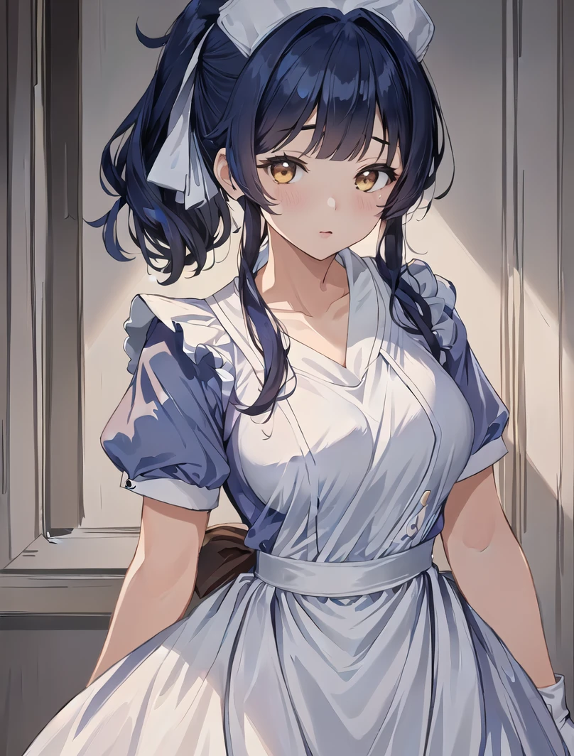 ((masterpiece, best quality, high quality)),1girl, (lower body, hospital), <lora:Long Nurse Apron 1:0.6> (nurse_uniform_long_3, gloves, apron, nurse cap, nurse,long dress), <lora:Akiko Satou:0.7> (akiko satou, 3dcg 01, 1girl, solo, twintails, brown eyes, medium breasts, medium hair, mole under eye, dark blue hair, double side ponytail)