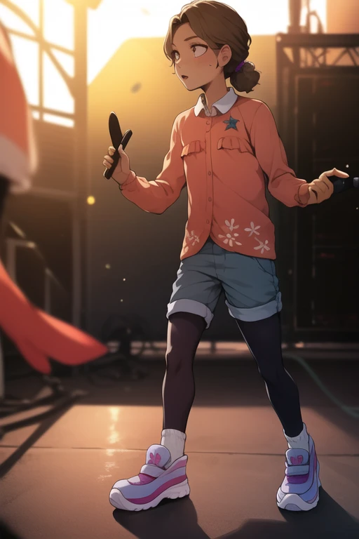 <lora:fnaf cassie-06:1> cassie, full body, standing on stage, concert, playing guitar, holding orange remote, detailed background, detailed shading, detailed ambient light, detailed background, masterpiece,