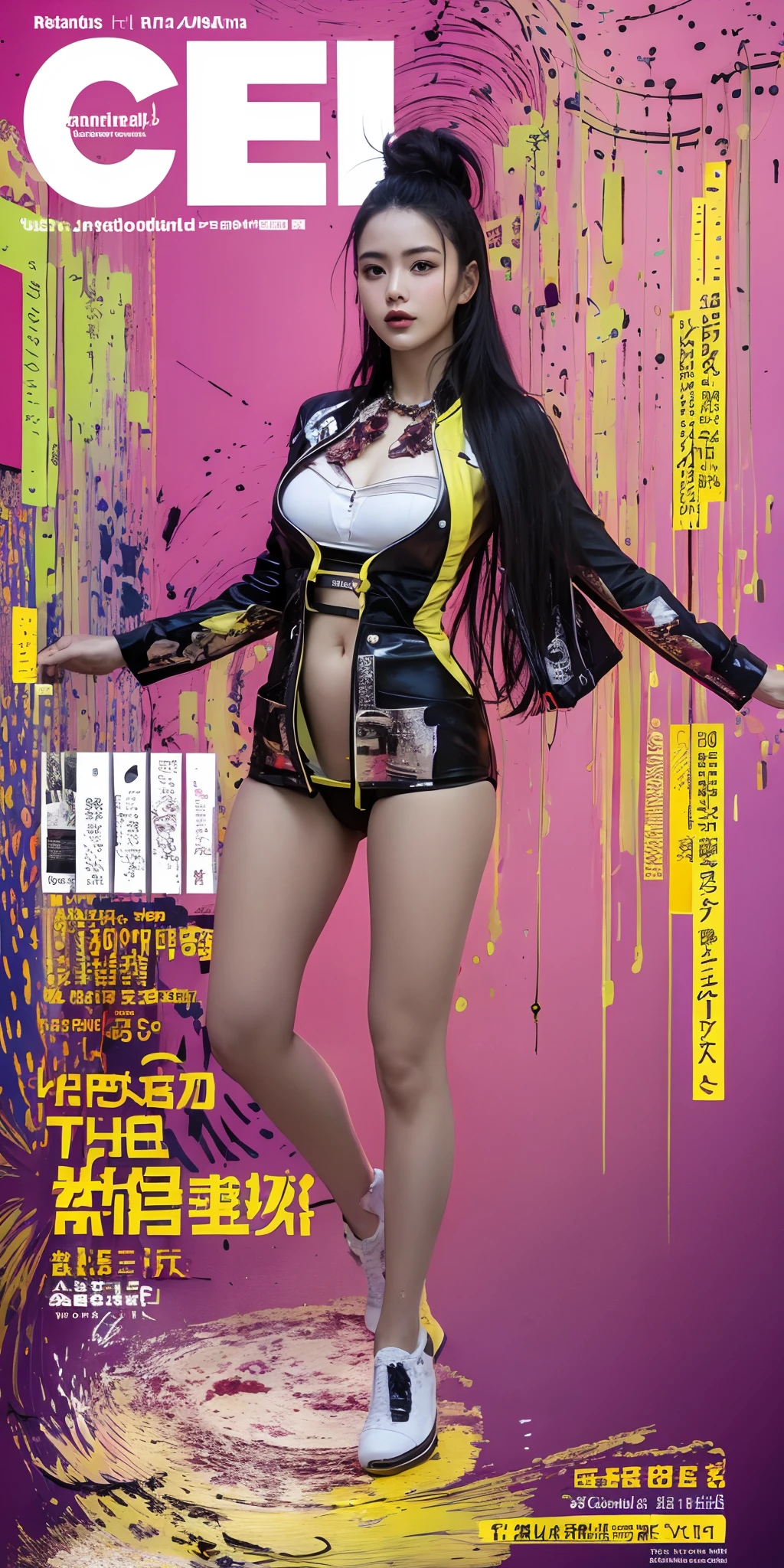 (full body:1.1),masterpiece,bestquality,8k,officialart,ultrahighres,advertising style, magazine cover,
(abstract background:1.3),(many colors:1.4),girl,dancing,long supple hair,perfectly proportioned facial features,delicate skin,wearing a bosom