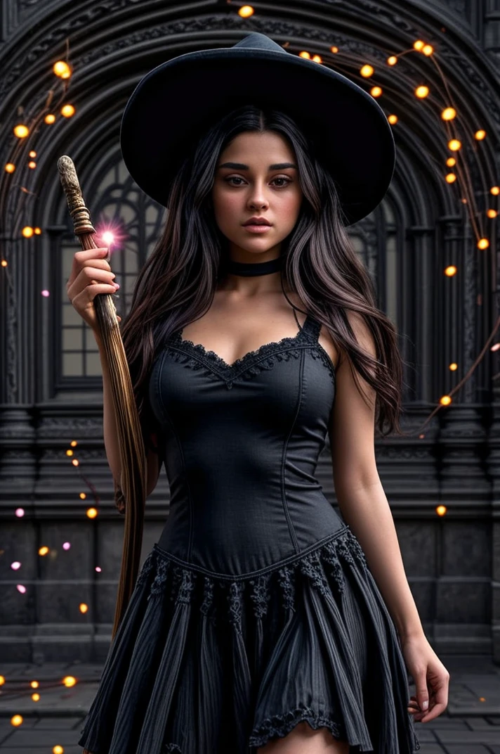 Art photography, tv_Yvette_Monreal_A_V1, , mystical witch casting spells, wearing a black dress, holding a magic staff, standing in a magic circle, magic, magic lights, mystical energy, wrinkles:0.2, pores:0.2, <lora:epiNoiseoffset_v2Pynoise:1> Masterpiece, Best Quality, ultrarealistic photography, real life, colorful, amazing, perfect lighting, bright colors, dramatic, dynamic, cinematic lighting, hyperrealism, intricate details, epic, <lora:LCM_LoRA_Weights_SD15:1> <lora:detail_slider_v4:0.5> ,