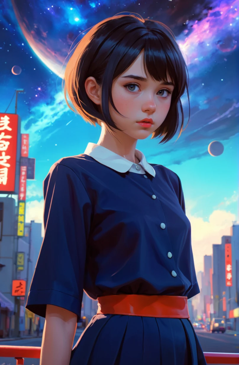 19 years old pulchritudinous (Estonian young woman), vibrant, epic background, sexy outfit, pure, wholesome, cute, cosmic, round, by BaiÅken Eishun and alfred stieglitz, (frown), ilya kuvshinov, krenz cushart, greg rutkowski, studio ghibli, sharp focus, pixiv, stunning, gorgeous, much wow, cinematic