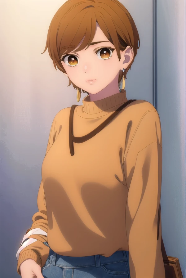 rinfujishiro, <lora:rin fujishiro-alpha-lora-nochekaiser:1>,
rin fujishiro, short hair, bangs, brown hair, (brown eyes:1.5), smile,
BREAK shirt, long sleeves, jewelry, earrings, sweater,
BREAK indoors,
BREAK looking at viewer, (cowboy shot:1.5),
BREAK <lyco:GoodHands-beta2:1>, (masterpiece:1.2), best quality, high resolution, unity 8k wallpaper, (illustration:0.8), (beautiful detailed eyes:1.6), extremely detailed face, perfect lighting, extremely detailed CG, (perfect hands, perfect anatomy),