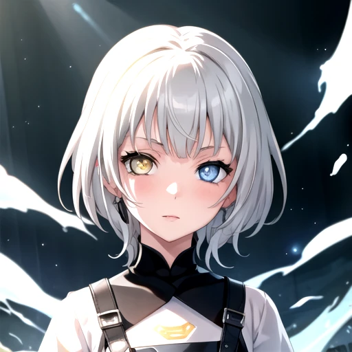 <lora:RaanaKaname-06:0.7>, raana, looking at viewer, portrait, upper body, facing viewer, (blue eyes:1.1),(yellow eyes:1.1), heterochromia, white shirt