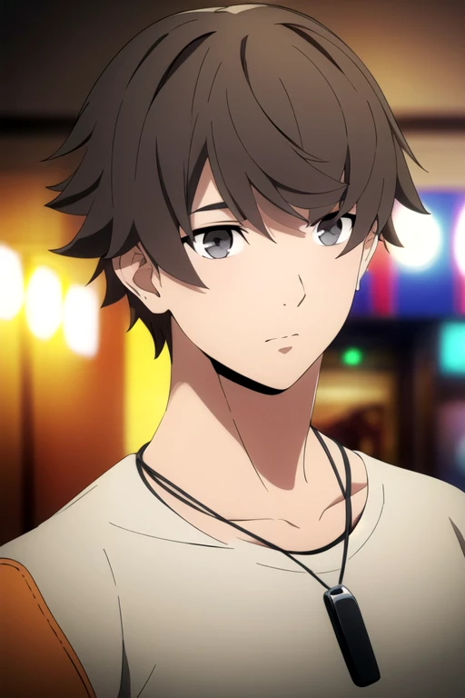 photorealistic, (4k), depth of field, (Masterpiece), (realistic skin texture), extremely detailed, intricate, hyper detailed, high resolution, professional photography, bokeh, depth of field, sharp detail, best quality, , 1boy, solo, male focus, <lora:kanata_synduality_noir:0.88>, kanata_synduality_noir, brown hair, grey eyes, short hair
