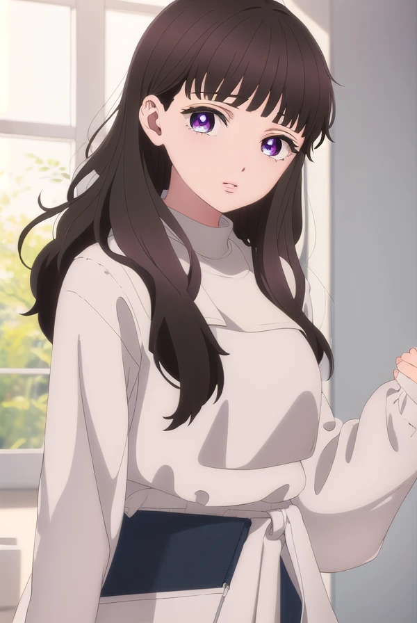 emmanakazono, <lora:emma nakazono-alpha-lora-nochekaiser:1>,
emma nakazono, long hair, bangs, brown hair, black hair, (purple eyes:1.1), blunt bangs, wavy hair,
BREAK jacket, sweater, lips, red shirt,
BREAK indoors,
BREAK looking at viewer, (cowboy shot:1.5),
BREAK <lyco:GoodHands-beta2:1>, (masterpiece:1.2), best quality, high resolution, unity 8k wallpaper, (illustration:0.8), (beautiful detailed eyes:1.6), extremely detailed face, perfect lighting, extremely detailed CG, (perfect hands, perfect anatomy),