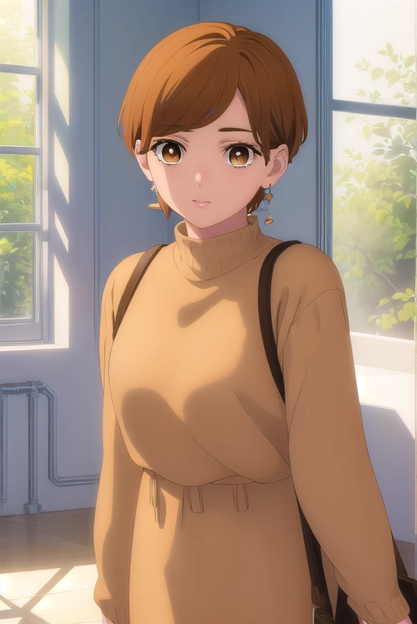 rinfujishiro, <lora:rin fujishiro-alpha-lora-nochekaiser:1>,
rin fujishiro, short hair, bangs, brown hair, (brown eyes:1.5), smile,
BREAK shirt, long sleeves, jewelry, earrings, sweater,
BREAK indoors,
BREAK looking at viewer, (cowboy shot:1.5),
BREAK <lyco:GoodHands-beta2:1>, (masterpiece:1.2), best quality, high resolution, unity 8k wallpaper, (illustration:0.8), (beautiful detailed eyes:1.6), extremely detailed face, perfect lighting, extremely detailed CG, (perfect hands, perfect anatomy),