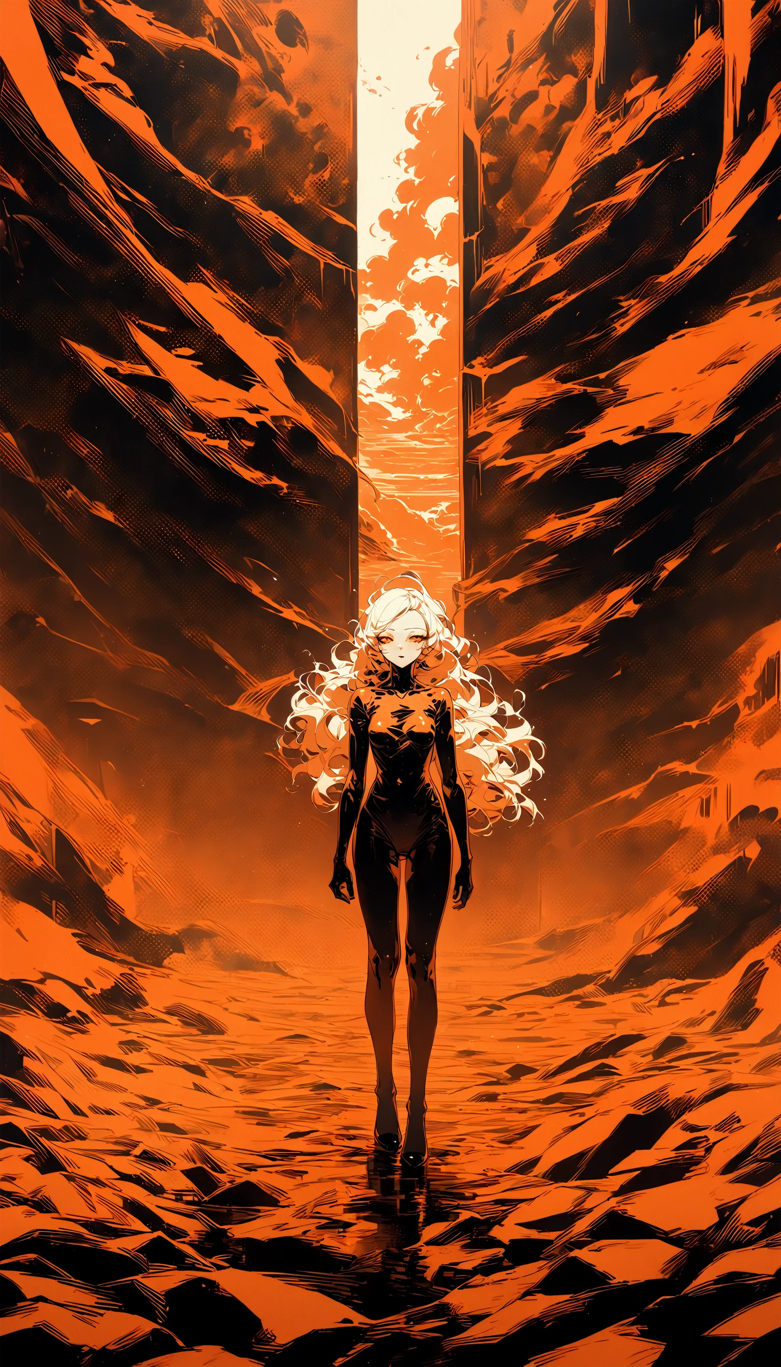 1girl, very wide shot, (lifeless:1.25), (communist:1.15), orange theme, anzhcdreamwave, aesthetic, masterpiece, best quality <lora:Dreamwave XL this time fr:1>