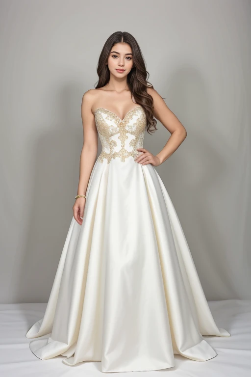 1girl, mature, beautiful, cute, hourglass body shape, masterpiece, white background, simple background, long hair, full body shot
white ballgown, gold trim, bare shoulders, cleavage, fluffy gown
<lora:Gold-trim_Ballgown_By_Stable_Yogi:1.2>