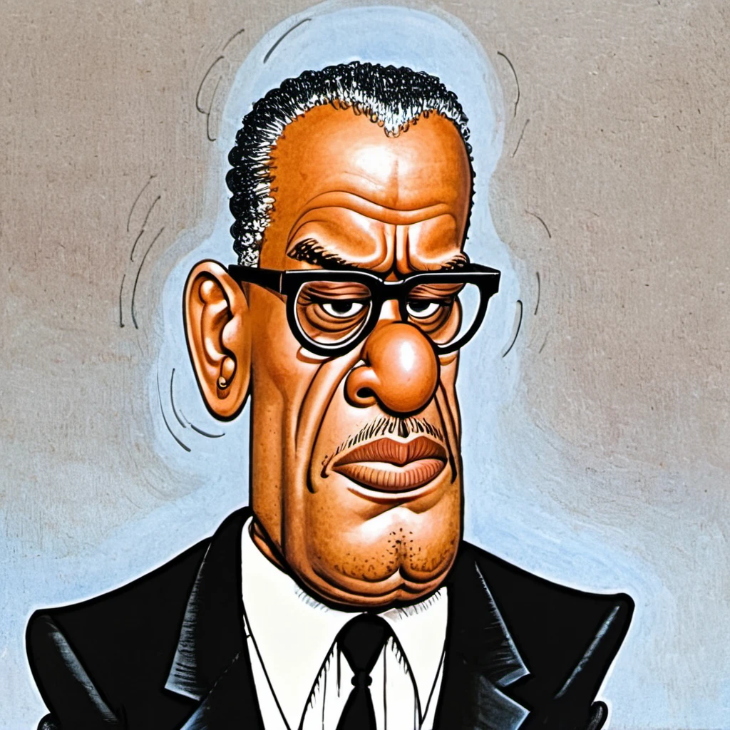 cartoon of Malcolm X , in (donmartin style:1.2), caricature, action pose, grieving facial expression,( caricature:0.4), HQ, high resolution, detailed eyes and lips, by don martin <lora:DonMartin_StyleXLv6.6:0.75> <lora:add-detail-xl:0.04> <lora:xl_more_art-full_v1:0.05>