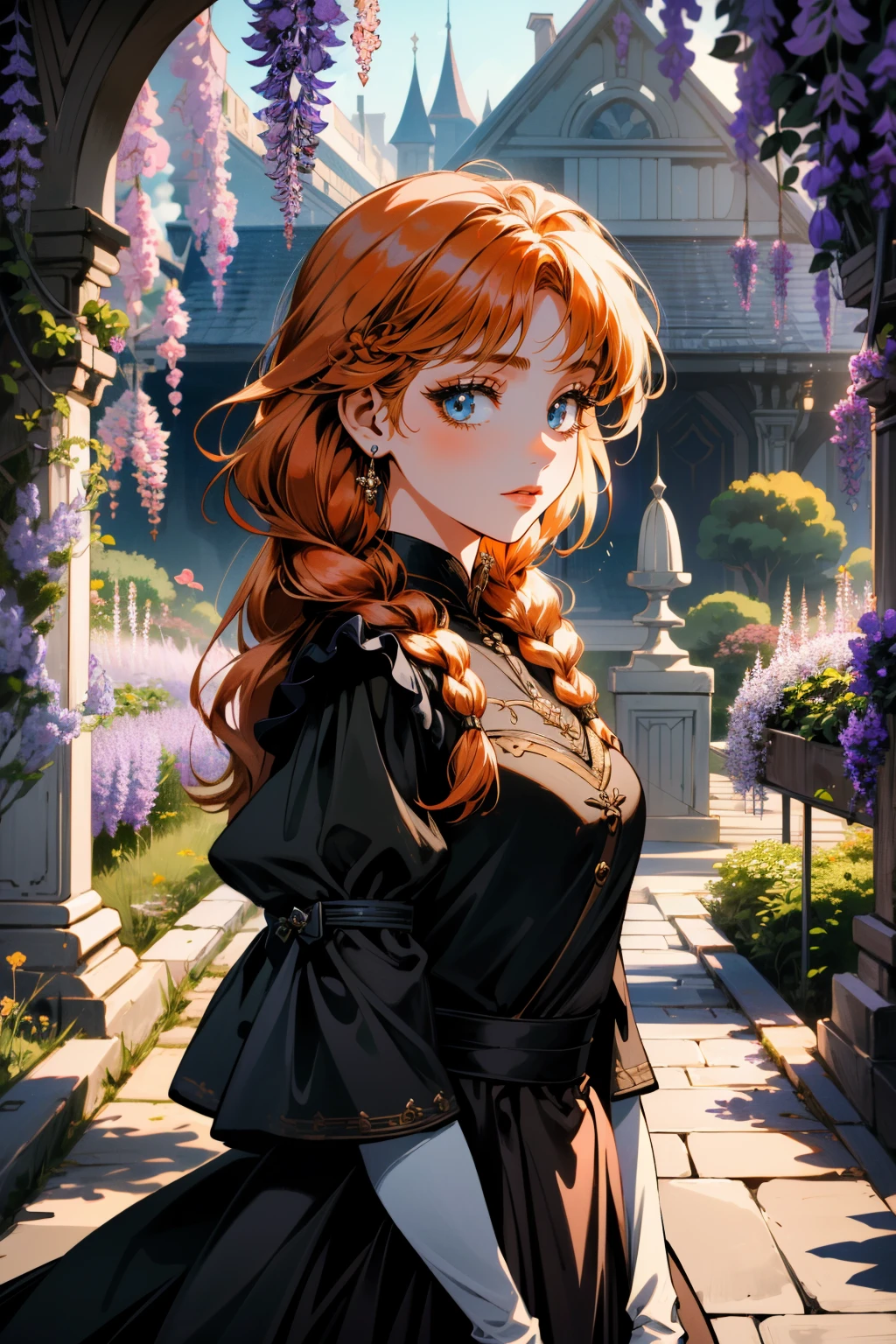 ((ultra detailed, masterpiece, absurdres))
<lora:DisneyAnna:0.9>
DisneyAnna, 1girl, orange hair, twin braids, Secret Garden with Wisteria-Covered Arch
