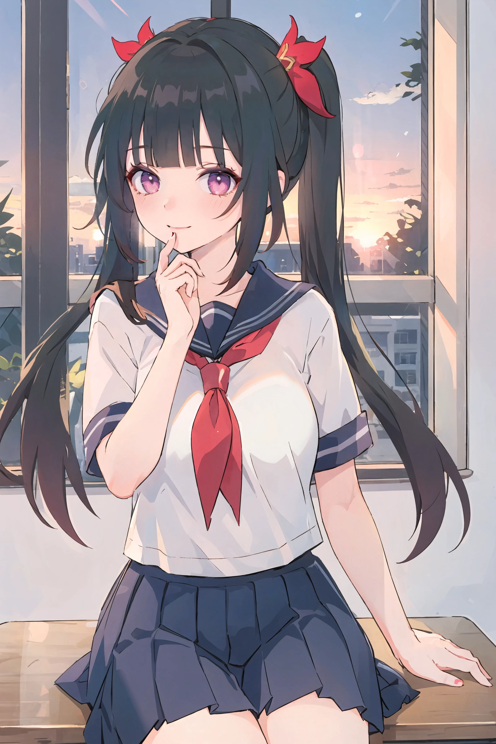 yuukikonno, Yuki Konno, hair band, Long Hair, Pointy Ears, Purple Hair,blush, Embarrassing,(Red eyes:1.5), (Small breasts:1.2), uniform(Purple sailor suit),Purple pleated skirt,White tights,She is sitting on a chair and taking off her white tights,Wet Hair,Wet Skin、Wet clothes,There is a towel on the desk, break looking at viewer, Upper Body, whole body,
break indoors, room,
break (masterpiece:1.2), highest quality, High resolution, unity 8k wallpaper, (shape:0.8), (Beautiful and beautiful eyes:1.6), Highly detailed face, Perfect lighting, Highly detailed CG, (Perfect hands, Perfect Anatomy),