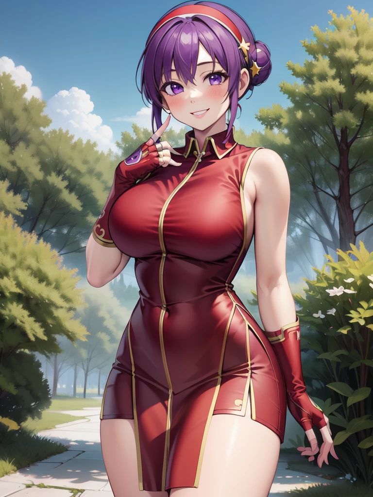<lora:Asamiya_Athena_KOF2000:0.8> Athena, 1girl, solo, gloves, fingerless gloves, star (symbol), dress, hair ornament, cowboy Shot, smile, blush, chinese clothes, smile, standing, jewelry, short dress, looking at viewer, forest, sky,
masterpiece, high quality, very_high_resolution, large_filesize, full color,