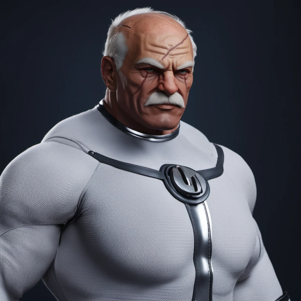 cinematic photo a very muscular old man in a white bodysuit, big scar on the head, detailed skin, <lora:Conquest1024:0.8> . 35mm photograph, film, bokeh, professional, 4k, highly detailed