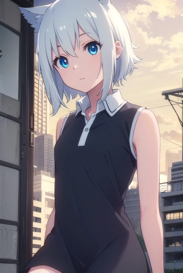 aonanami, <lora:ao nanami hnu-lora-nochekaiser:1>,
ao nanami, short hair, animal ears, cat ears, blue eyes,
BREAK dress, boots, sleeveless, knee boots, (black dress:1.2),
BREAK outdoors, city, sun, clouds,
BREAK looking at viewer, (cowboy shot:1.5),
BREAK <lyco:GoodHands-beta2:1>, (masterpiece:1.2), best quality, high resolution, unity 8k wallpaper, (illustration:0.8), (beautiful detailed eyes:1.6), extremely detailed face, perfect lighting, extremely detailed CG, (perfect hands, perfect anatomy),
