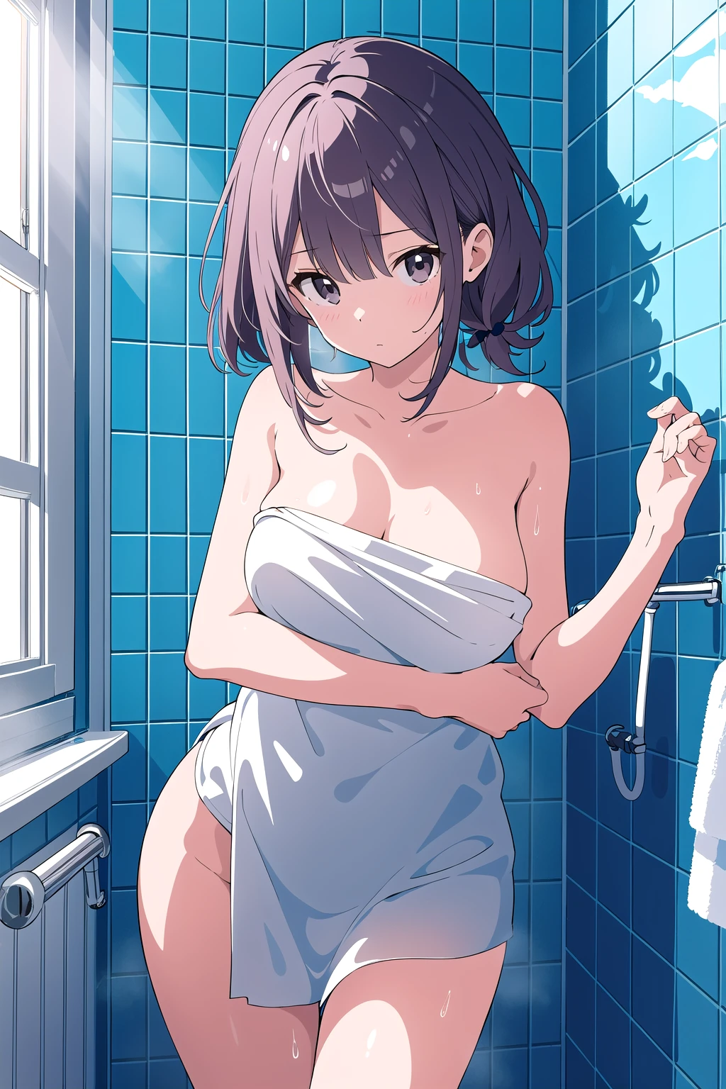 Anime Moe Art Style,Highest quality,High resolution,Anatomically correct,plural,Mid-,Farbe々Hairstyle,Super detailed,Big Breasts,Shiny skin,Beautiful Skin,A rich expression,Farbeっぽい表情,Bright smile,high school girl,shower room,Completely naked,Nipples are visible,sexly,Naughty,Eyes drawn in detail,8k