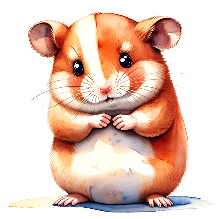 master piece, high quality, vintage watercolor, illustration, cute, stuffed animal, a cute hamster, on a white background