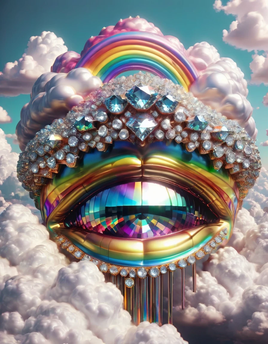 80´s photo filter, glitch, trending on artstation, closeup shot, looking at viewer, ral-bling, clouds made out of rainbows made of ral-bling <lora:ral-bling-sdxl:0.85>
