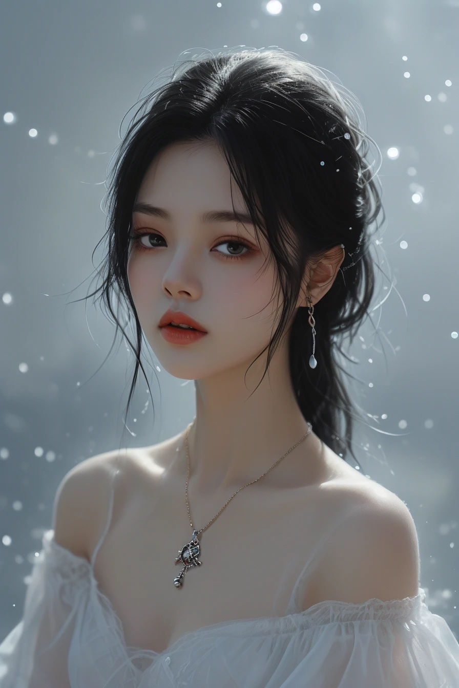 (masterpiece:1.3), (8k, Photorealisticistic, RAW Photos, Best image quality: 1.4), Fair skinの妖精の女性、Long Hair、Cleavage:2.0、Highly detailed face、Attention to detail、double eyelid、Chest to chest、Sharp focus:1.2、Beautiful woman:1.4、Silvery white hair、highest quality、masterpiece、超A high resolution、(Photorealisticistic:1.4)、Highly detailed and professionally lit smiles、Loose, Light, Shoulder out、thin、Serious expression、Short-haired、Deadly position, Gorgeous Accessories, one person (RAW shooting, Photorealistic:1.5, 8k, highest quality, masterpiece, Ultra-high resolution), (((heavy snow))), Perfect dynamic composition:1.2, (Modern city night urban building front, Expressions of sadness:0.9, Tears flow:0.9, Crying with a broken heart:0.9), Highly detailed skin and facial textures:1.2, Slim office lady wet with rain:1.3, Fair skin:1.2, Sexy beauty:1.1, Perfect Style:1.2, beautifully、aesthetic:1.1, Very beautiful face:1.2, Water droplets on the skin, (Rain dripping down on my body:1.2, Wet body:1.2, Wet Hair:1.3), (Holding a bloody knife:1.2, How to wear a wet white blouse correctly:1.35), (Medium Chest, Bra is sheer, Chest gap), (Beautiful erotic eyes:1.0), (Too erotic:0.9, Fascinating:0.9), necklace, Earrings, bracelet