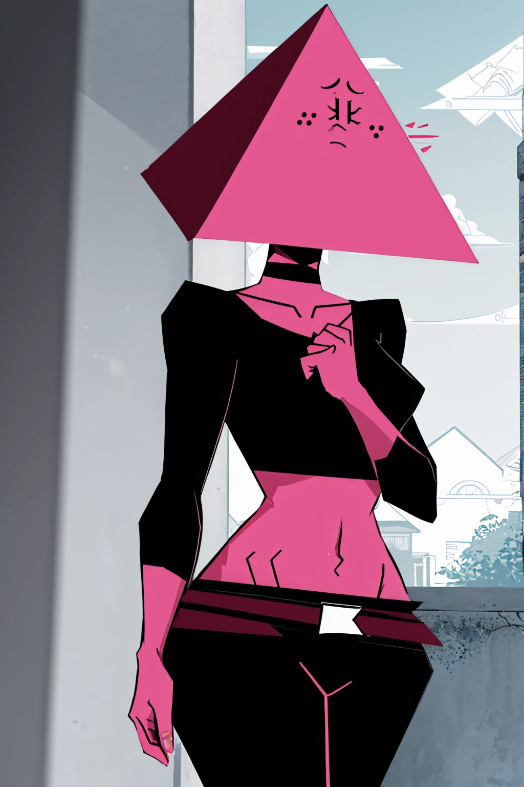 (masterpiece, best quality:1.2), solo, 1girl, valerianluna, pink skin, crop top, black pants, choker <lora:valerianhigh_luna-10:1>