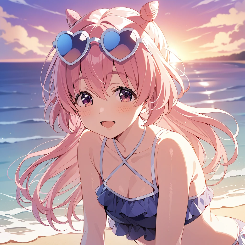 NSFW,masterpiece,very detailed,Nino Nakano,4K,short hair,ruffle bikini,smooth skin,(Sweat:1.7),sexual excitement,Ahegao,blush,1 male,penis,having sex,creampie ,I'm climaxing,beach house