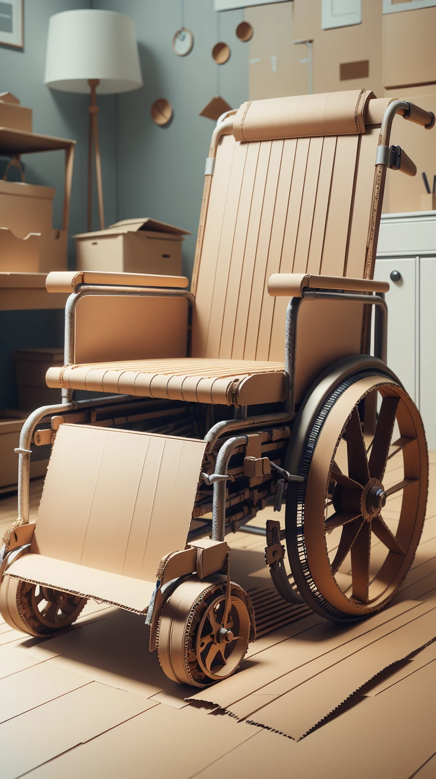 CardboardStyle <lora:CardboardStyle:1> Wheelchair, simple, basic, corrugated, cardboard, texture, crafts, (Masterpiece:1.3) (best quality:1.2) (high quality:1.1)