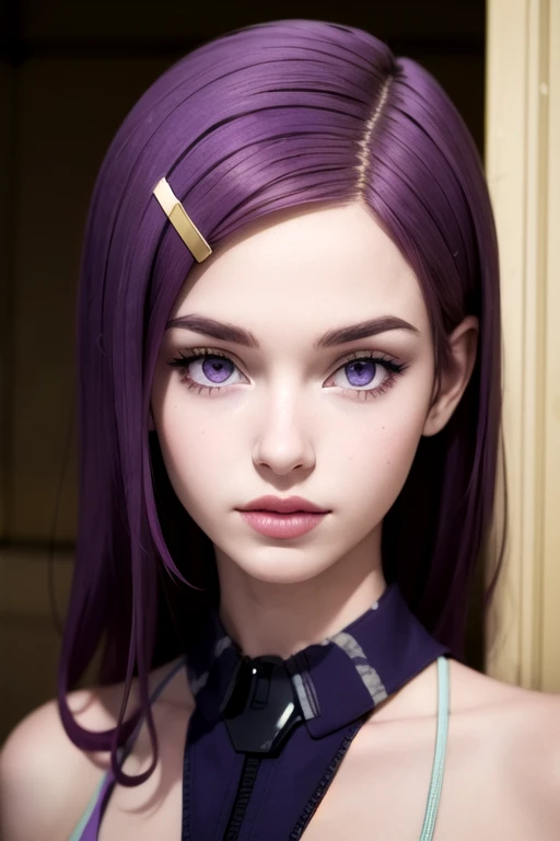 (best quality:1.1), (masterpiece:1.4), , , , , , (semi-realistic:1.4), 1girl, solo, <lora:ange_synduality_noir:0.88>, ange_synduality_noir, purple hair, purple eyes, , hair ornament, , camo costume, , High resolution
