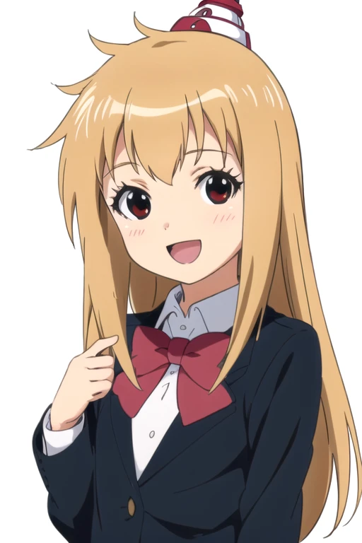solo, 1girl, looking at viewer, sketch, flat colors, 2D, anime, anime coloring, upper body, (solid white background:1.3), <lora:iroe-plasticnee:0.65>, iroe genma, school uniform, hat, looking at viewer, smile, :d