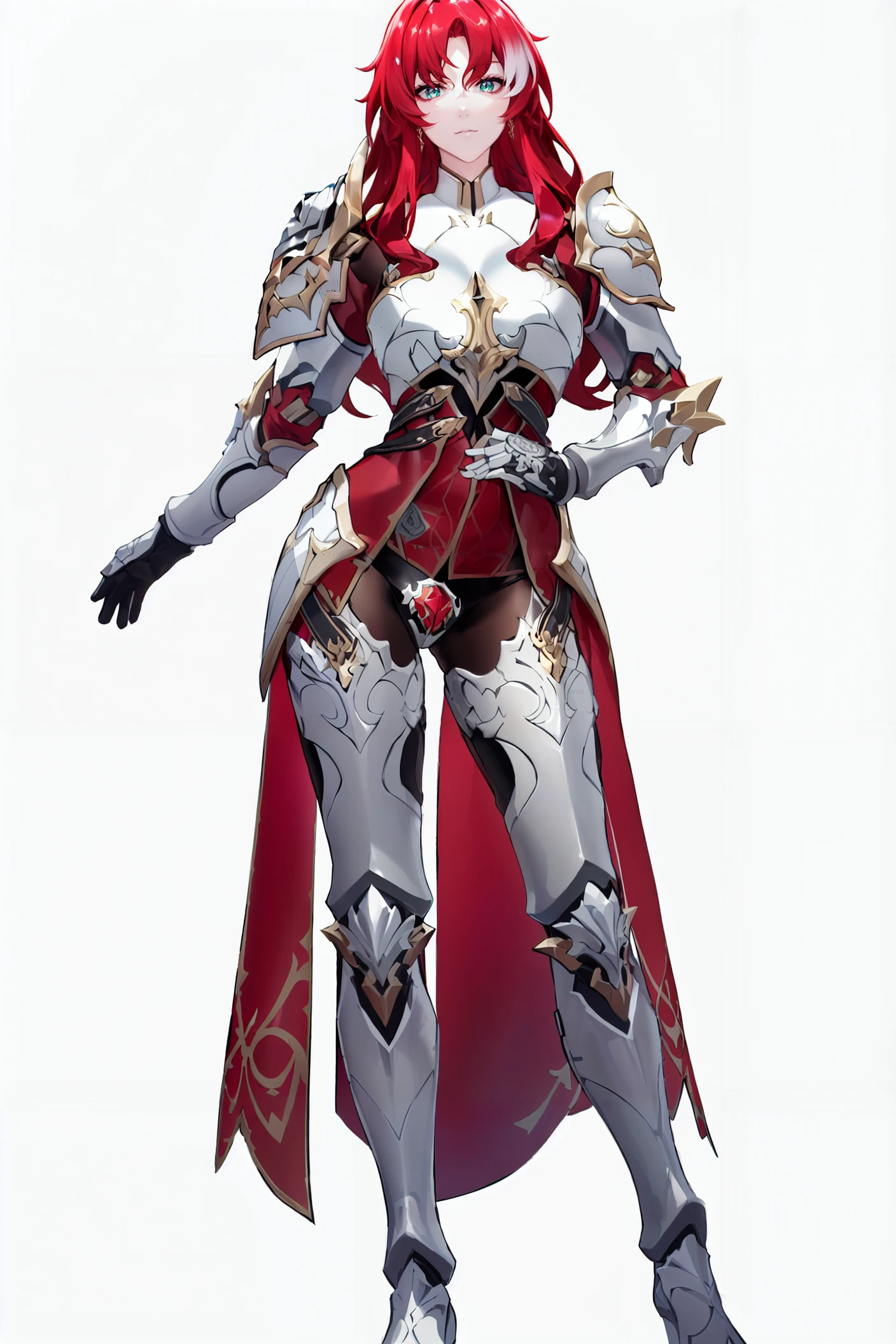 8k,best quality,masterpiece,(ultra-detailed:1.1),(high detailed skin),
(full body:1.3),white background,standing,looking at viewer,(solo:1.4),hand on hip,
<lora:yinzhi-v100-000028:0.7:lbw=OUTALL>,(yinzhi, 1girl, bikini armor,large breasts,cleavage,black underwear:1.2),red hair,green eyes,long hair,shoulder armor,
(white background, simple background:1.6),
(beautiful_face),((intricate_detail)),clear face,
((finely_detailed)),fine_fabric_emphasis,
((glossy)),full_shot,