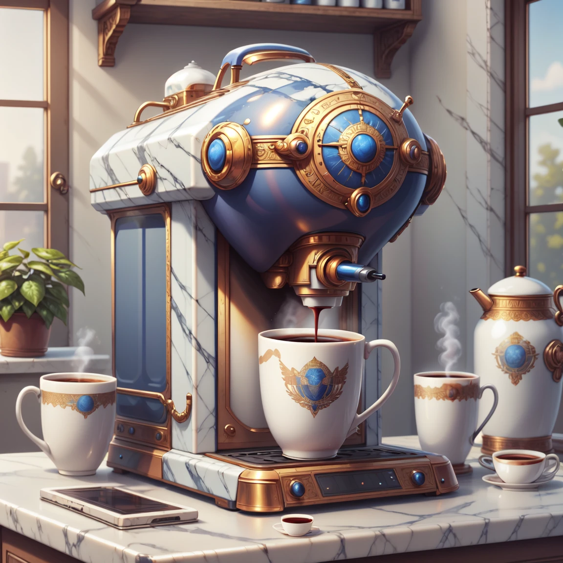 <lora:Greekworld:1> greekworld, coffee machine, on bar counter,