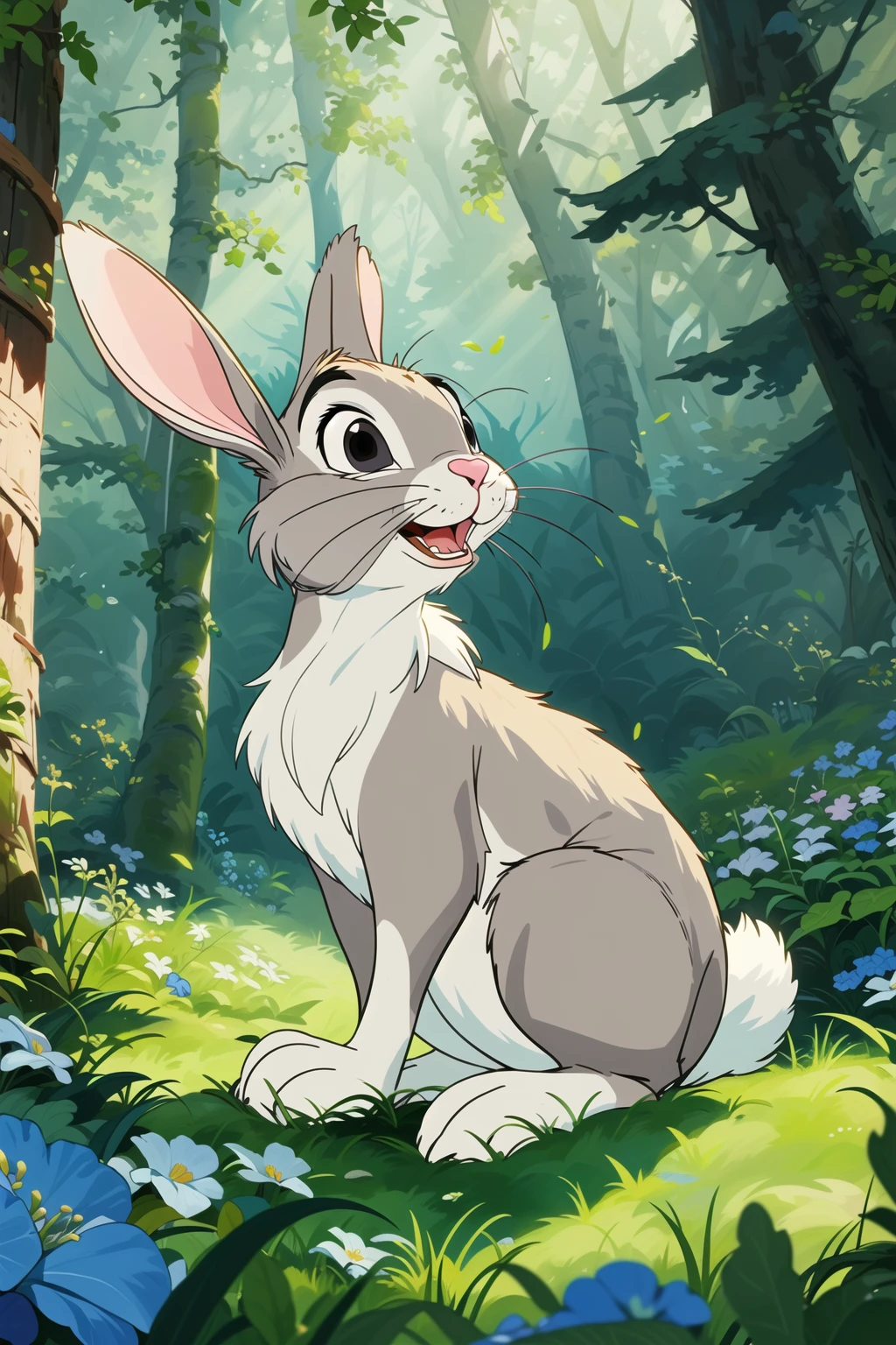 master piece, high quality, A bunny in the forest, Disney style,animated film, cartoon