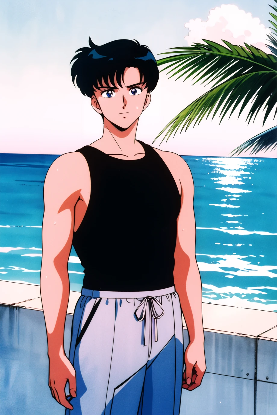 kuririn is naked powering up erection, red aura, dark aura, art by toriyama, toriyama akira \(style\), color, anime, masterpiece detailed, hires, <lora:90sVibesStyleLora_90sVibe:.61>