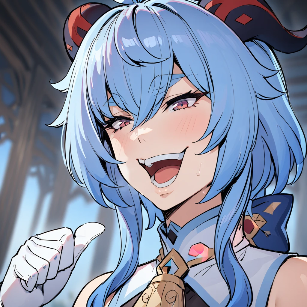 <lora:xl_kono dio da (meme) :1>,dio face,open mouth,smile,thumbs up,(ganyu \(genshin impact\):0.6),, masterpiece, best quality,