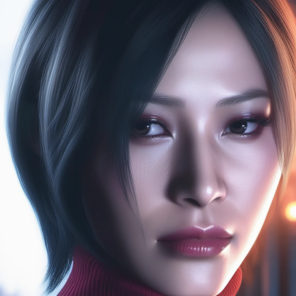 Ultra-realistic extremely detailed real life 8k masterpiece of a gorgeous asian woman re ada wong <lora:re ada wong:0.7> wearing re4 style dress in a dark alley at night, extremely detailed facial features, dark scary epic lighting, horror composition