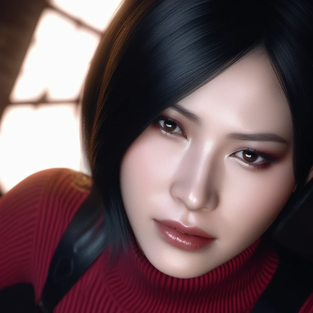 Ultra-realistic extremely detailed real life 8k masterpiece of a gorgeous asian woman re ada wong <lora:re ada wong:0.7> wearing re4 style dress in a dark alley at night, extremely detailed facial features, dark scary epic lighting, horror composition