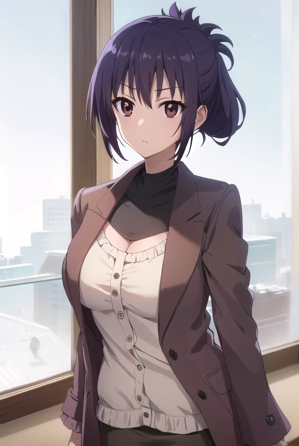 satorimagiru, <lora:satori magiru s2-lora-nochekaiser:1>,
satori magiru, black hair, (brown eyes:1.5), folded ponytail,
BREAK thighhighs, cleavage, choker, zettai ryouiki, garter straps, pencil skirt, jacket, frills, long sleeves, black jacket, collarbone,
BREAK indoors, classroom,
BREAK looking at viewer, (cowboy shot:1.5),
BREAK <lyco:GoodHands-beta2:1>, (masterpiece:1.2), best quality, high resolution, unity 8k wallpaper, (illustration:0.8), (beautiful detailed eyes:1.6), extremely detailed face, perfect lighting, extremely detailed CG, (perfect hands, perfect anatomy),