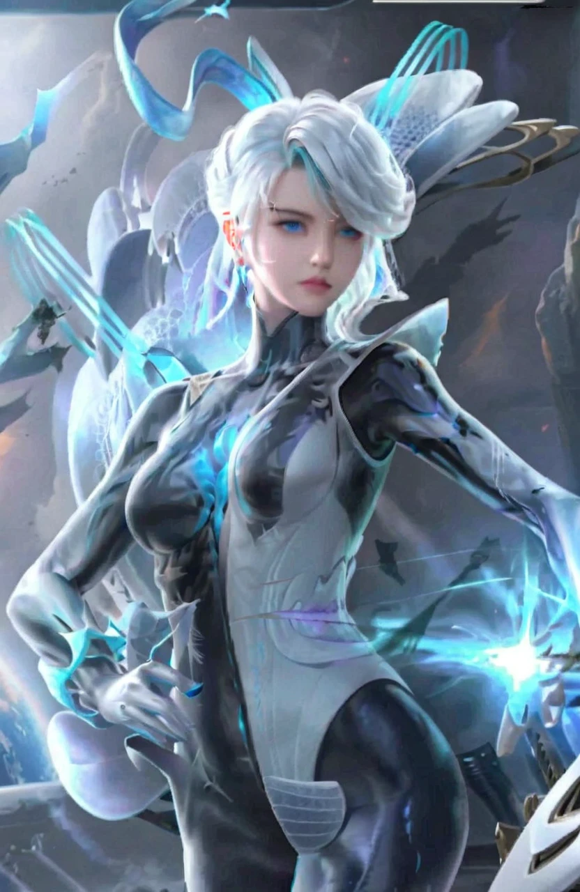 (1girl),masterpiece,best quality,<lora:JialuoLoraXL:0.8>,blue eyes,bodysuit,short white hair,slight smile,