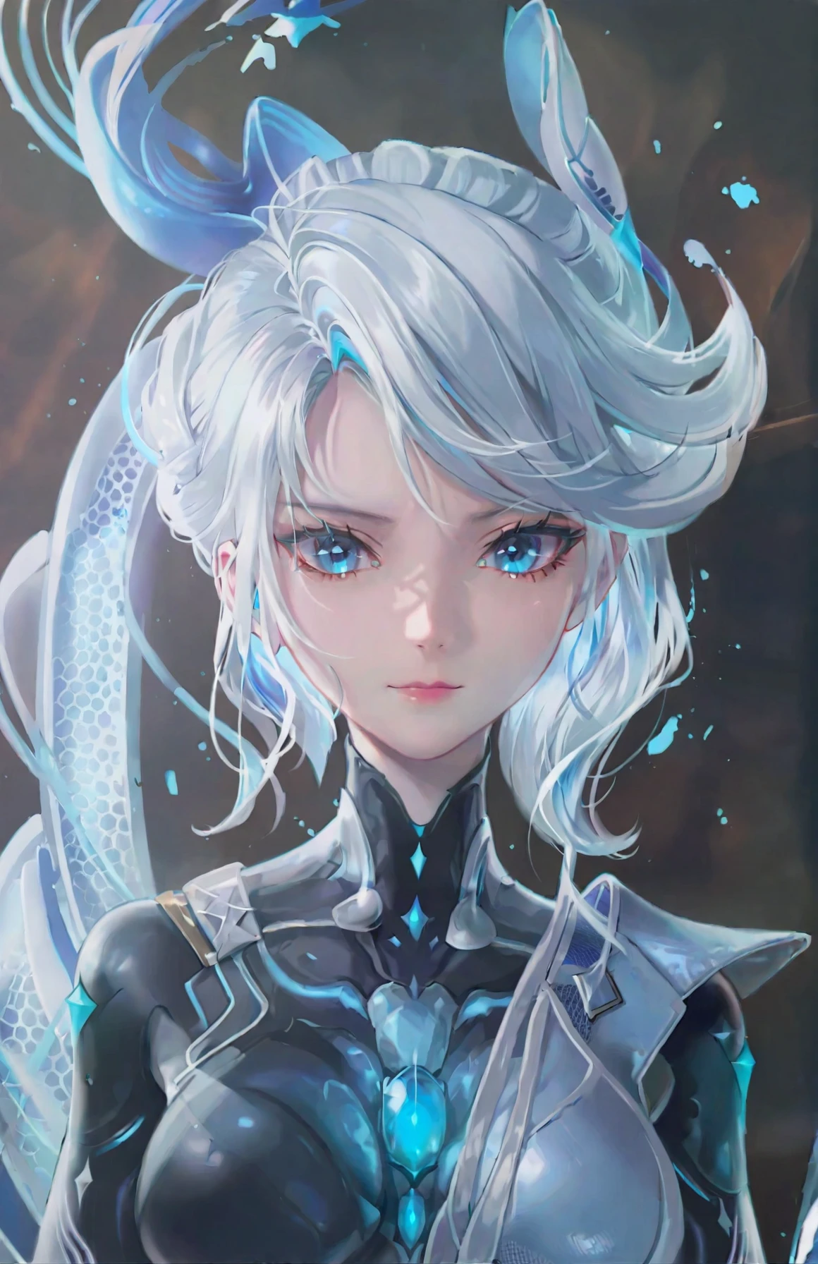 1girl, woman, elf mountain legionnaire lord, (armor:1.3), pauldrons, bombshell hair, sparkling color:lightblue hair with red-orange highlights, Double Braided Buns, thicc hourglass figure, medium breasts, caucasian<lora:EnvyDramaticPortraitXL02:1>