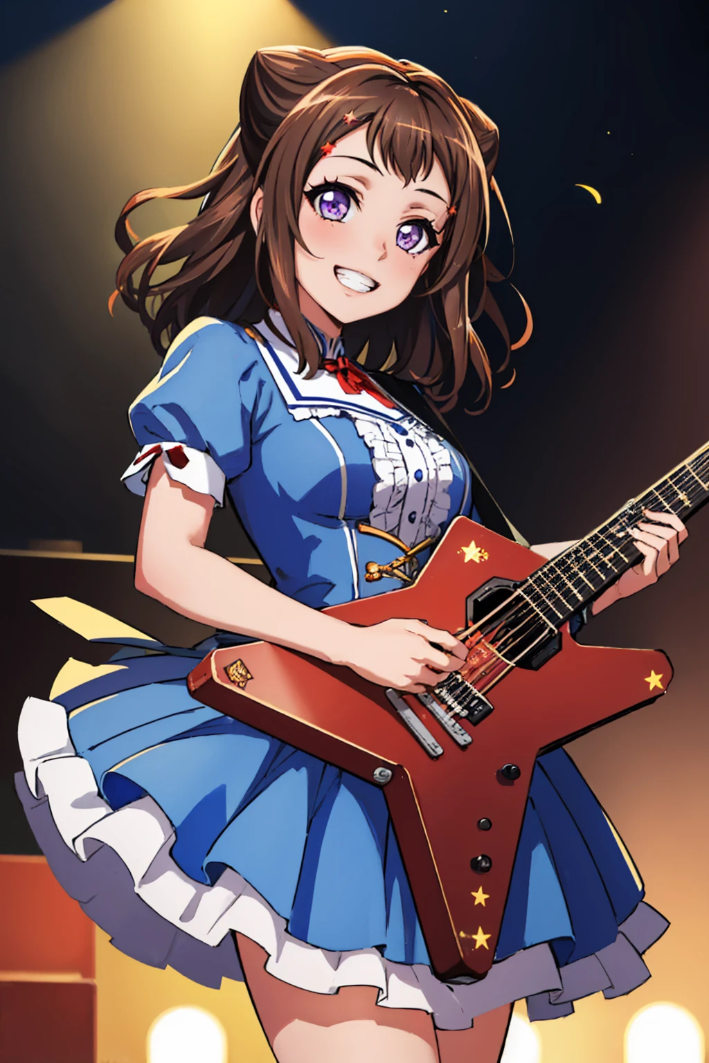 ((masterpiece)), ((best quality)), (ultra-detailed), anime style, Live performance venue, a cute girl, 1girl, solo, playing the guitar00, bunny girl00, ((beautiful eyes))0, smile