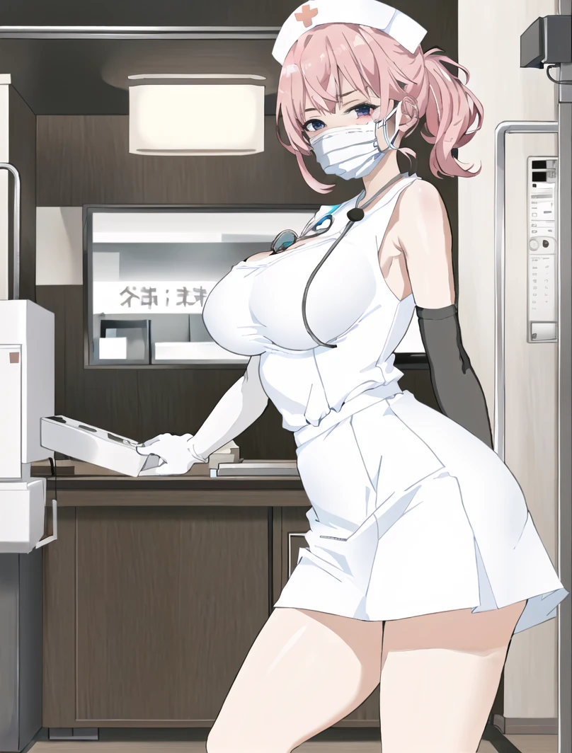 ((masterpiece, best quality, high quality)),1girl, (lower body, hospital), <lora:Old_nurse_3dg:0.6> (nurse_uniform_big, mask, nurse cap, mouth mask, nurse, surgical mask, elbow gloves),