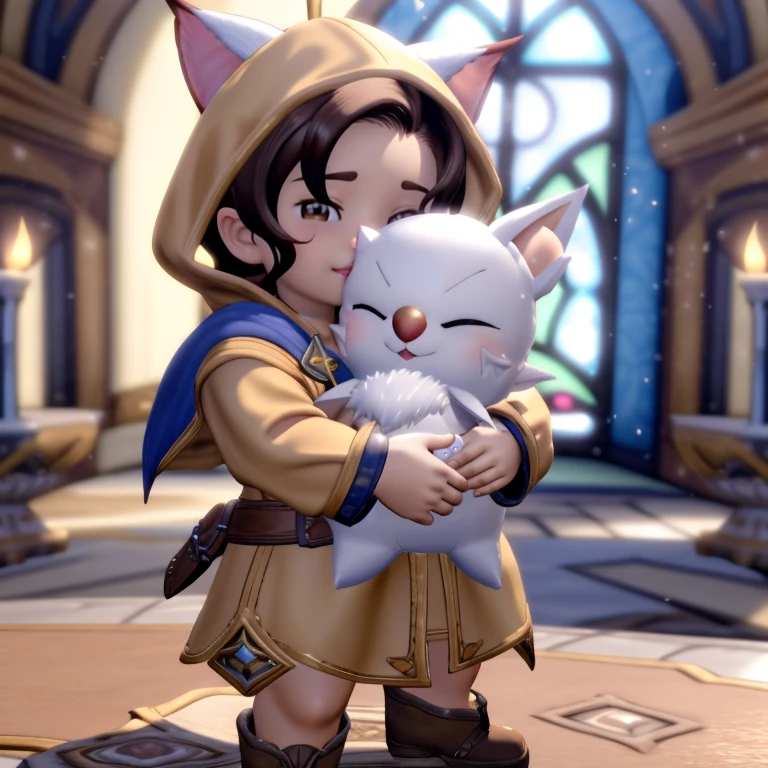 <lora:detail_slider_v4:1>masterpiece, high quality, krile14, standing, <lora:FFXIV_Moogle:0.7> hugging a Moogle_FFXIV plushie