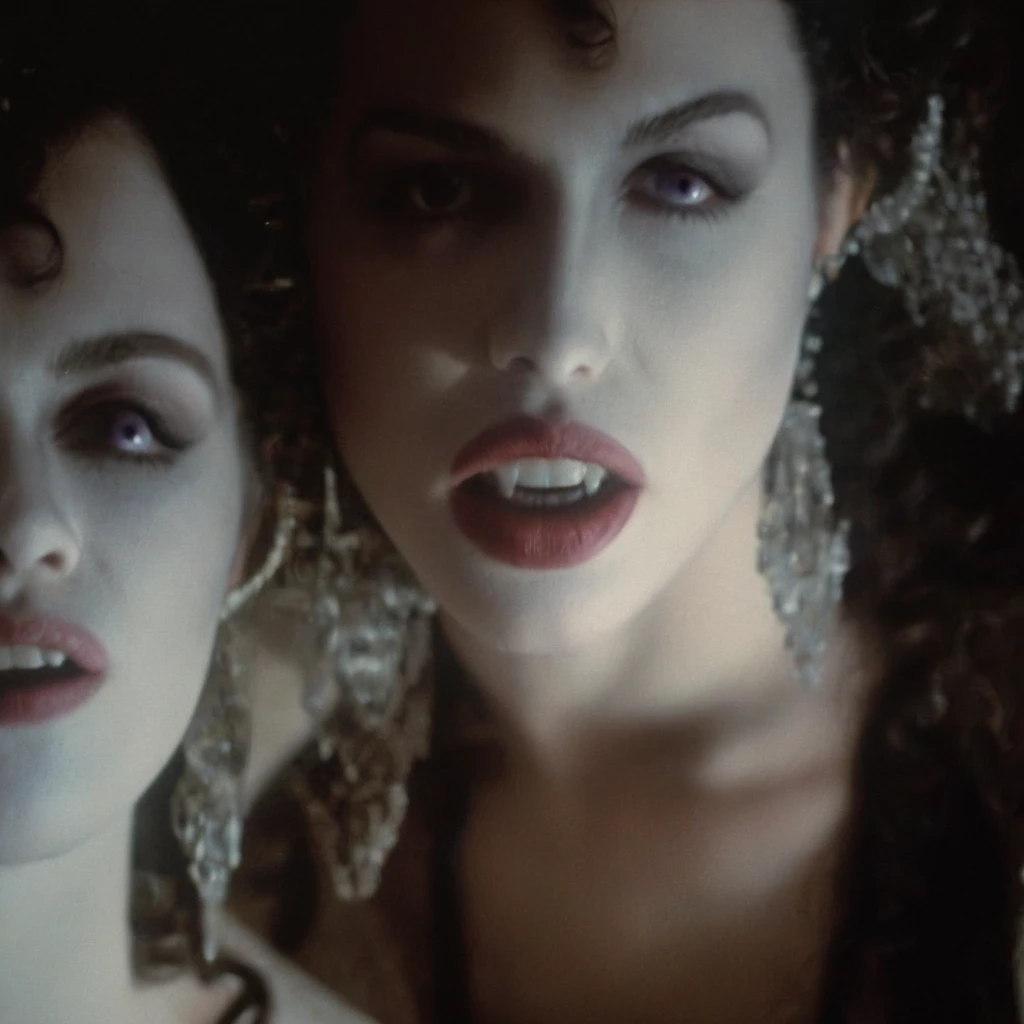 cinematic film still of <lora:brides of dracula style:1>
full shot, Female Vampire three pale ice cold skin vampire women staring at camera in a brides of dracula dress with big naked breasts and vampire fangs teeth in year 800 BC, brides of dracula style, shallow depth of field, vignette, highly detailed, high budget, bokeh, cinemascope, moody, epic, gorgeous, film grain, grainy