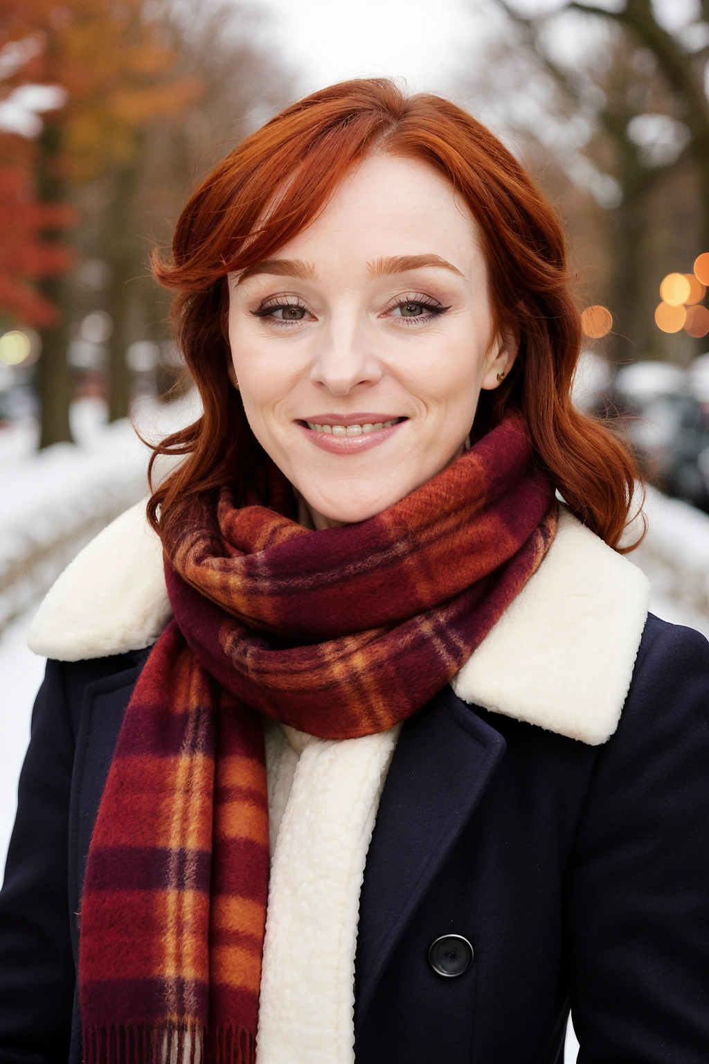 ruthconnell, face, portrait, makeup, coat, scarf, pants, ouside, smile, teeth,
highly detailed, realistic,
<lora:RuthConnellSD_v1:0.8>