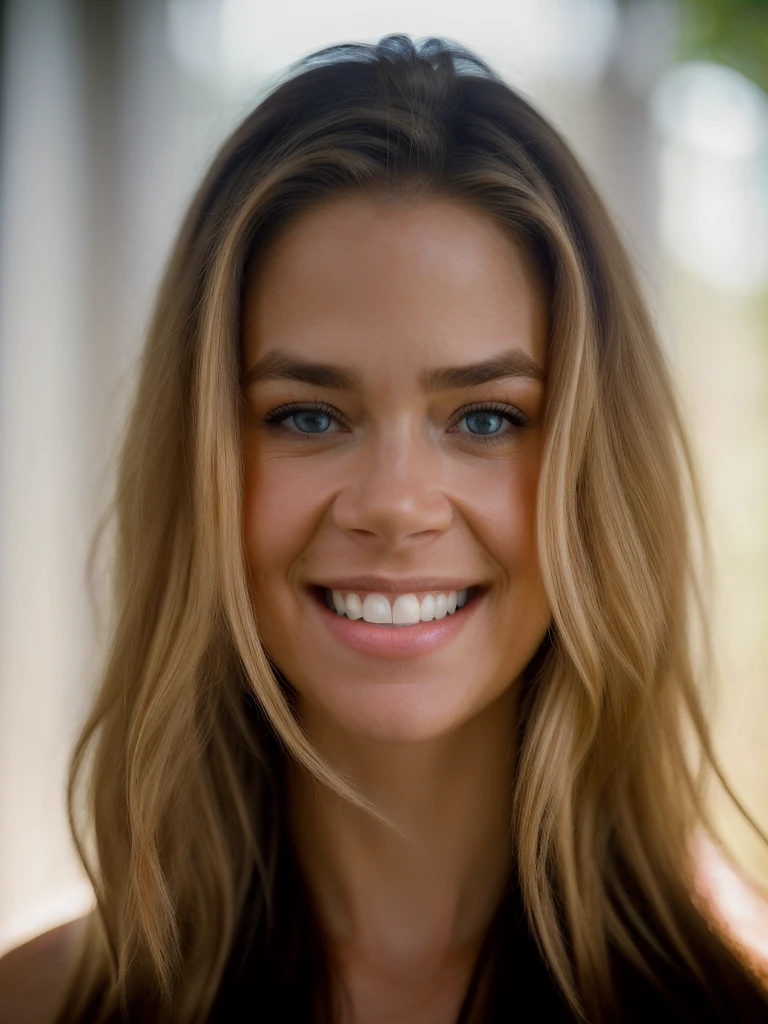 Realistic photo of a beautiful d3n1s3r woman, 1girl,solo,long hair,looking at viewer,smile,blue eyes,blonde hair,teeth,grin,lips,portrait,realistic,nose, soft lighting, professional Photography, Photorealistic, detailed, RAW, analog, sharp focus, 8k, HD, high quality, masterpiece<lora:d3n1s3r:1.0>