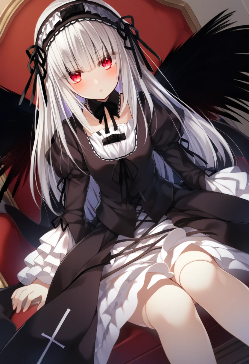 "Epic dark atmosphere, stunning 4k artwork featuring a mature woman with confident long  white hair and her two closed eyes with gently smile, she wear white dirty coat, and sit on floor, she blood crying, but still smile gently. Her face full of blood"