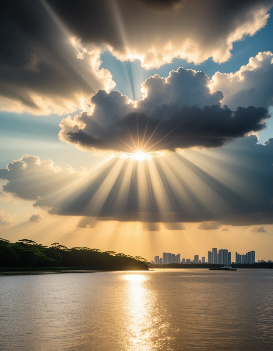 landscape of Belém Brazil, (RAW, analog, Nikon Z 85mm, award winning glamour photograph, ((best quality)), ((masterpiece)), ((realistic)), radiant light rays, highres, high detail, sharp focus, smooth, aesthetic, extremely detailed