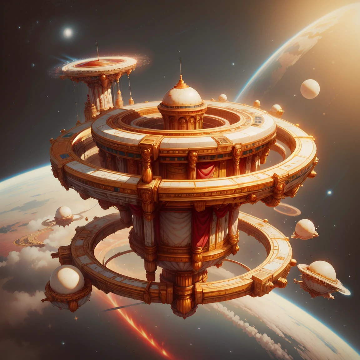 masterpiece, best quality, <lora:RomanWorldWmar:1> romanworld, space station, in space,