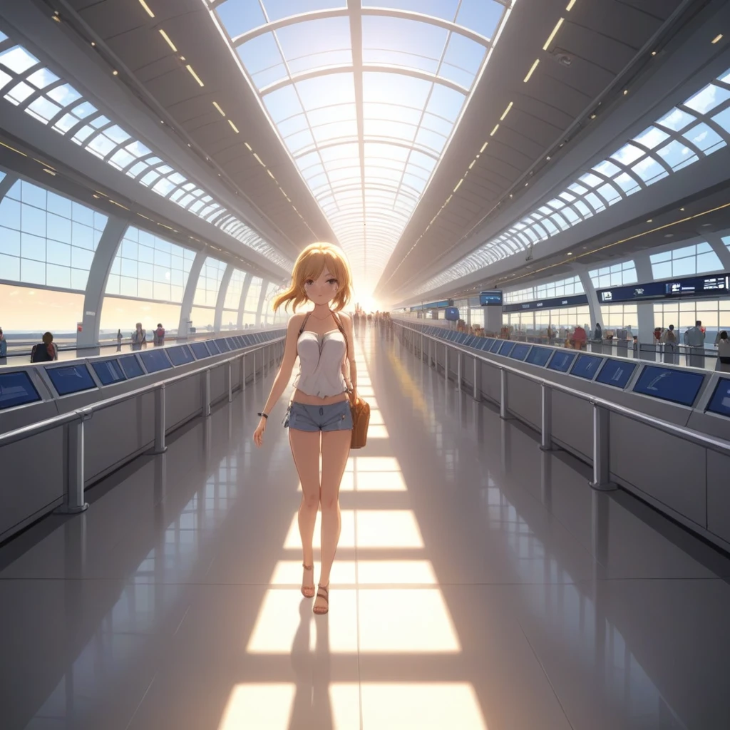 1girl, summer, air port, dynamic lighting,