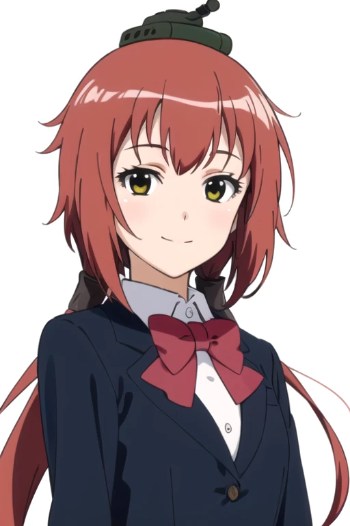 solo, 1girl, looking at viewer, sketch, flat colors, 2D, anime, anime coloring, upper body, (solid white background:1.3), <lora:makina-plasticnee:0.65>, makina sakamaki, school uniform, blazer, hat, looking at viewer, smile